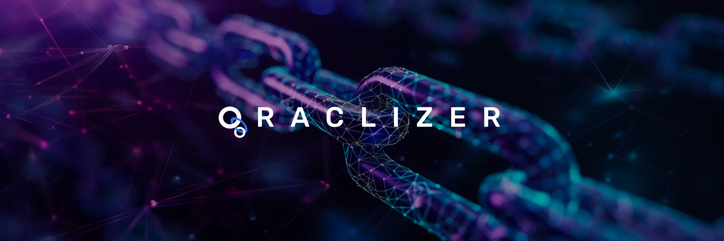 The ORACLIZER wordmark over a close-up of wireframe chain links glowing violet and teal on a dark background.