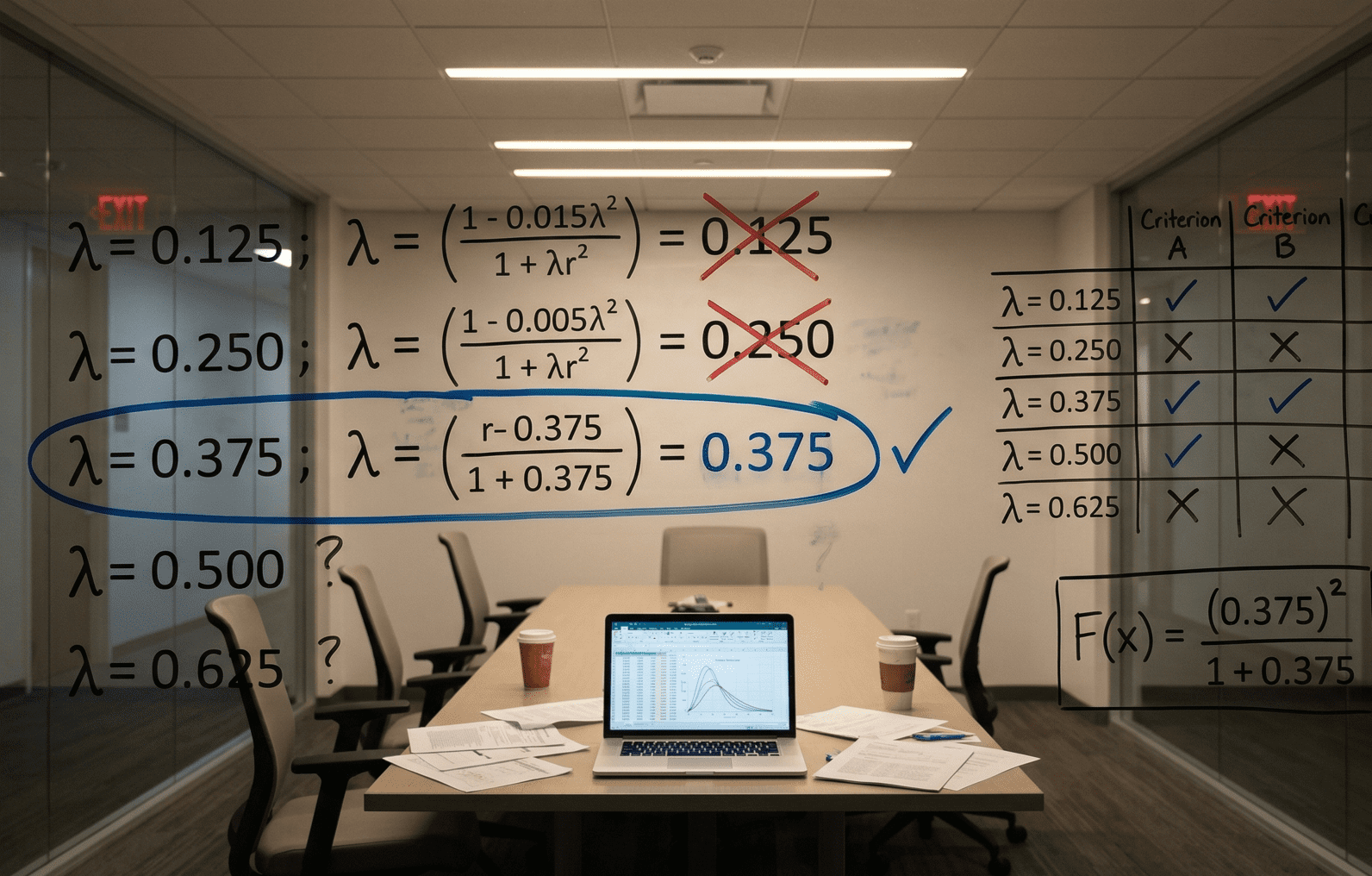 Lambda decay constant candidates tested against boundary conditions on glass wall with reward pool criteria matrix