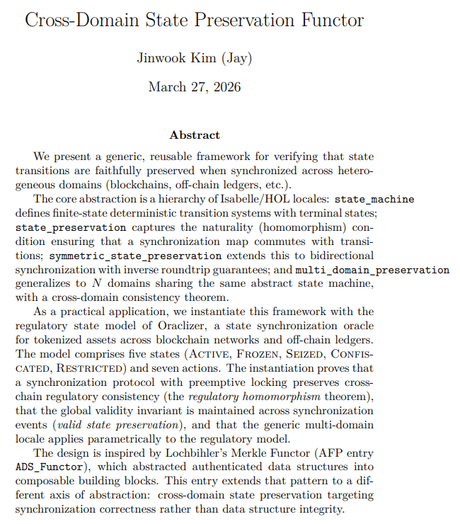 Cross-domain state preservation theory document showing abstract and contents generated from Isabelle/HOL proof build