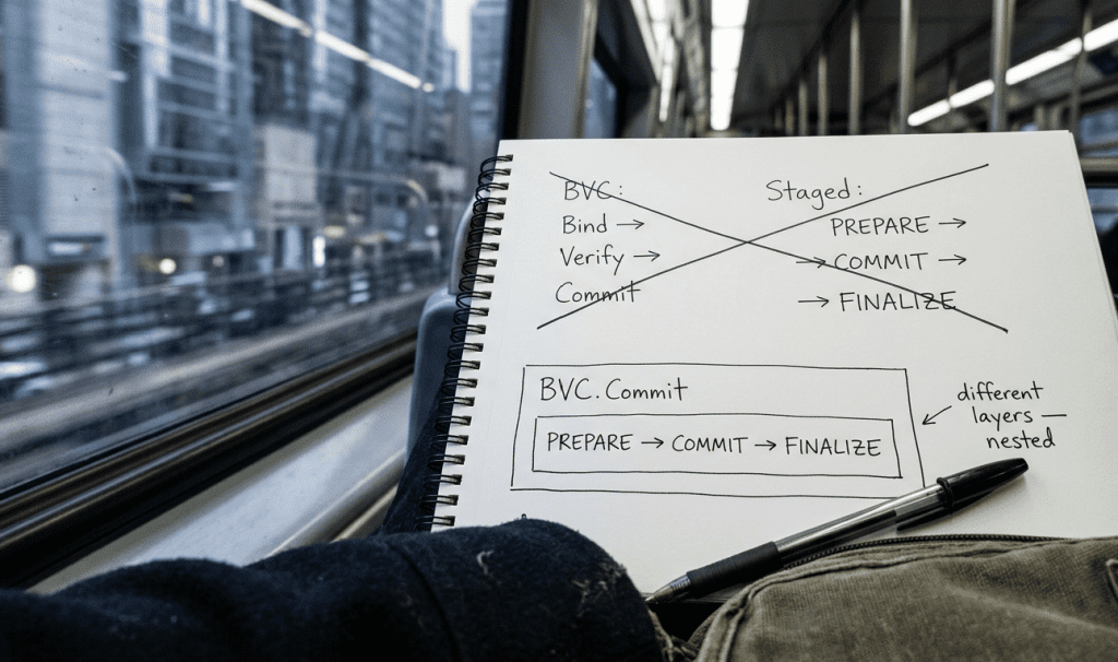 Subway notebook moment realizing two 'Commit' concepts are nested in OIP v0.5 specification.