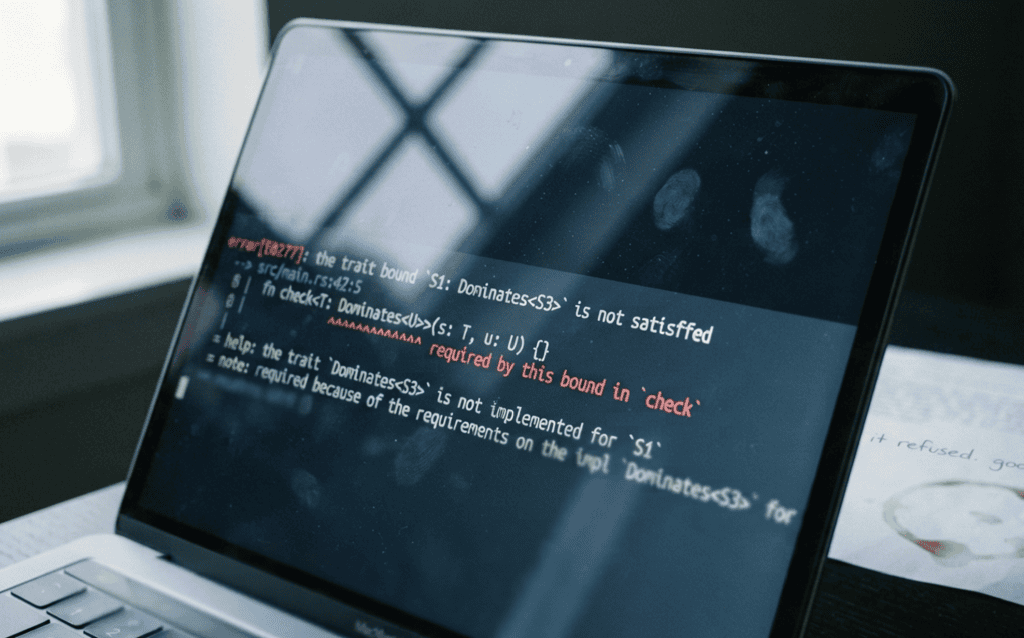 A Rust compiler error rejecting an under-provisioned dispatch, showing the sync degree hierarchy enforced at compile time.